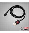 Textilný dátový kábel, Micro USB, 2A, čierny