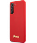GUHCS21MLSLMGRE Guess Silicone Metal Logo Script Zadný Kryt pre Samsung Galaxy S21 Plus červená