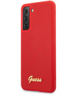GUHCS21MLSLMGRE Guess Silicone Metal Logo Script Zadný Kryt pre Samsung Galaxy S21Plus, červená